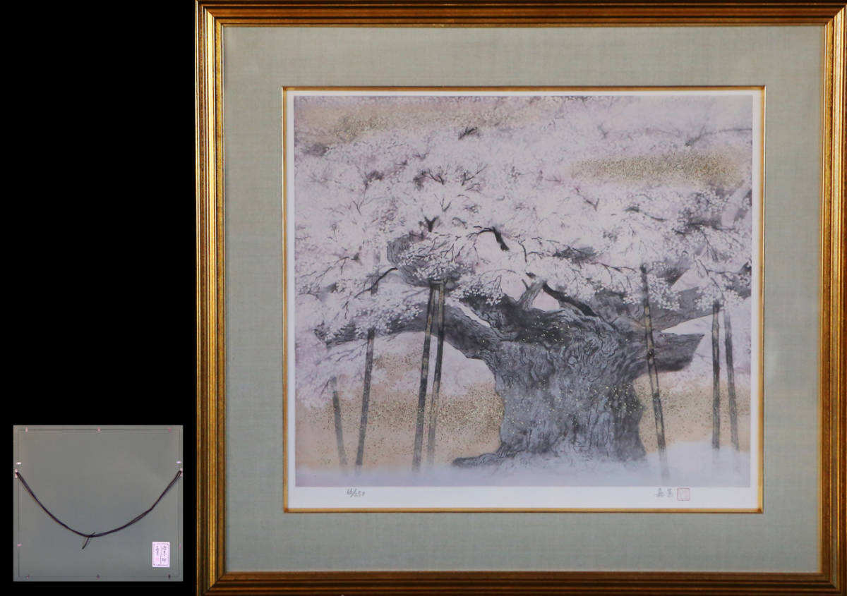 絵画|リトグラフ|伊藤嘉晃|淡墨桜|サイン・落款有|額装|サイズ額縦69.0