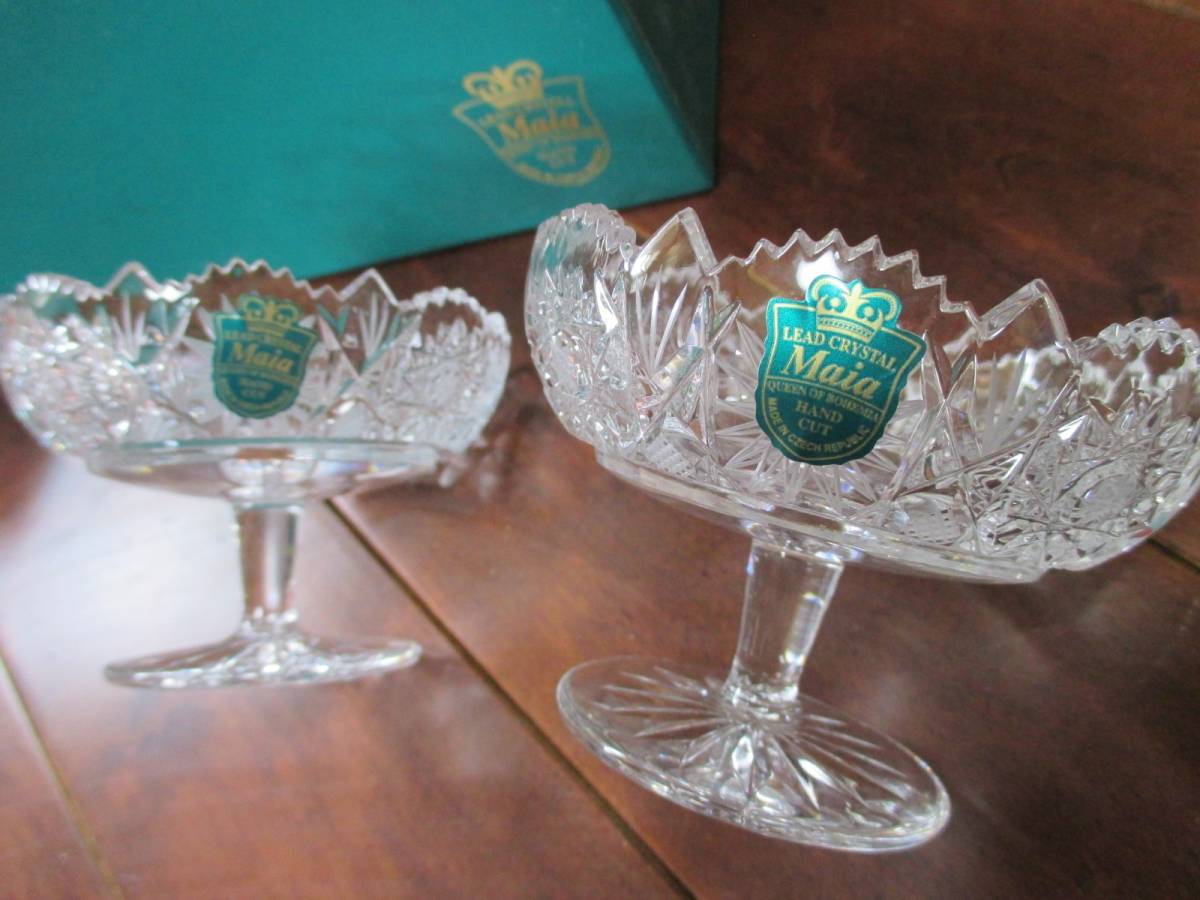チェコスロバキア製・ボヘミアMaia・ハンドカット・クリスタルガラス ◇◇ボヘミアガラス ハンドカット クリスタルガラス大皿 約34.8cm 箱付