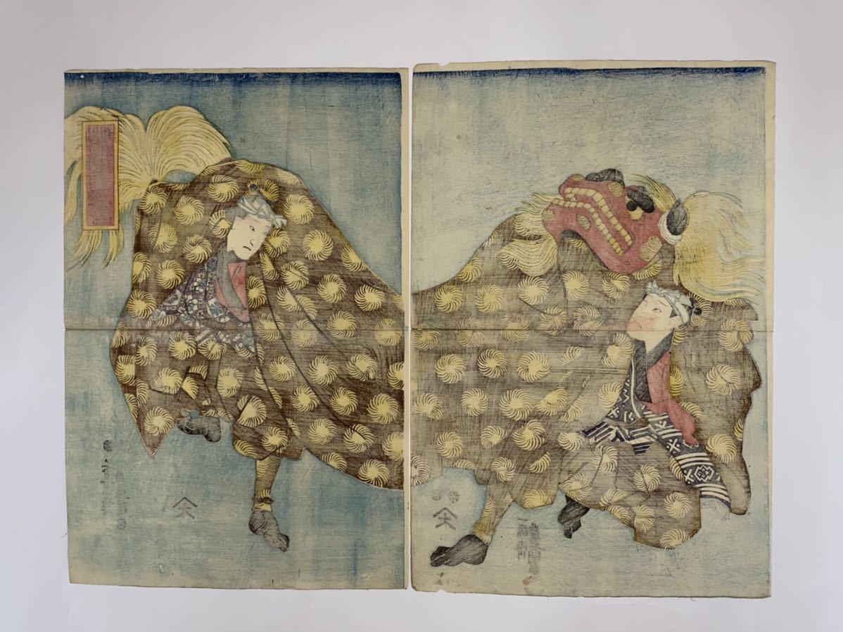 国貞　浮世絵　木版画　大判　錦絵　本物　江戸時代 Yahoo!オークション - 江戸期/真作 歌川国貞 本物浮世絵木版画 歌舞伎
