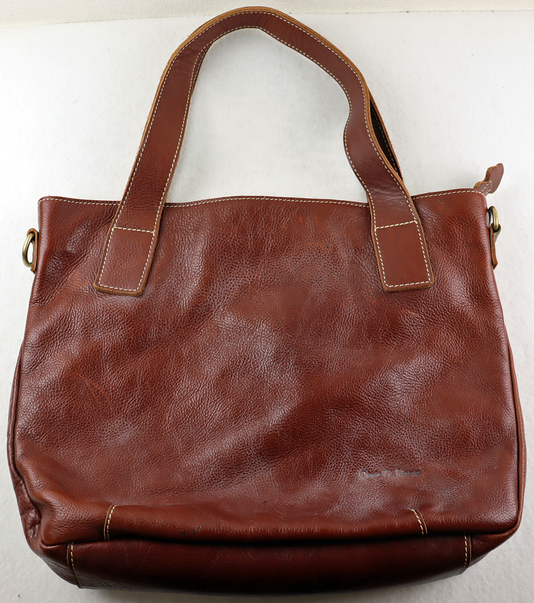 中古品 トートバッグ Qiao Pi Jiang カラー：ブラウン/茶 サイズ(約)：縦32cm/横41cm/マチ7cm 革/レザー 大容量