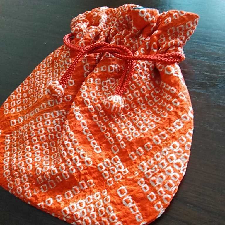 新品】古布 巾着袋 ♪ 手作り 巾着 正絹 総絞り 和雑貨 着物
