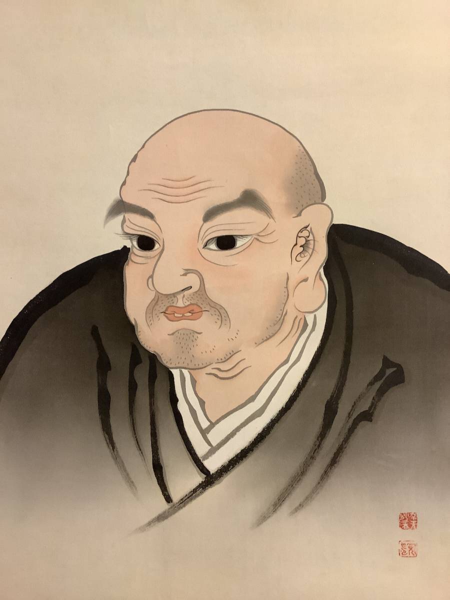 模写】掛軸Jul592B[妹尾天然 日蓮大聖人水鏡御影]着色絹本 書いたもの