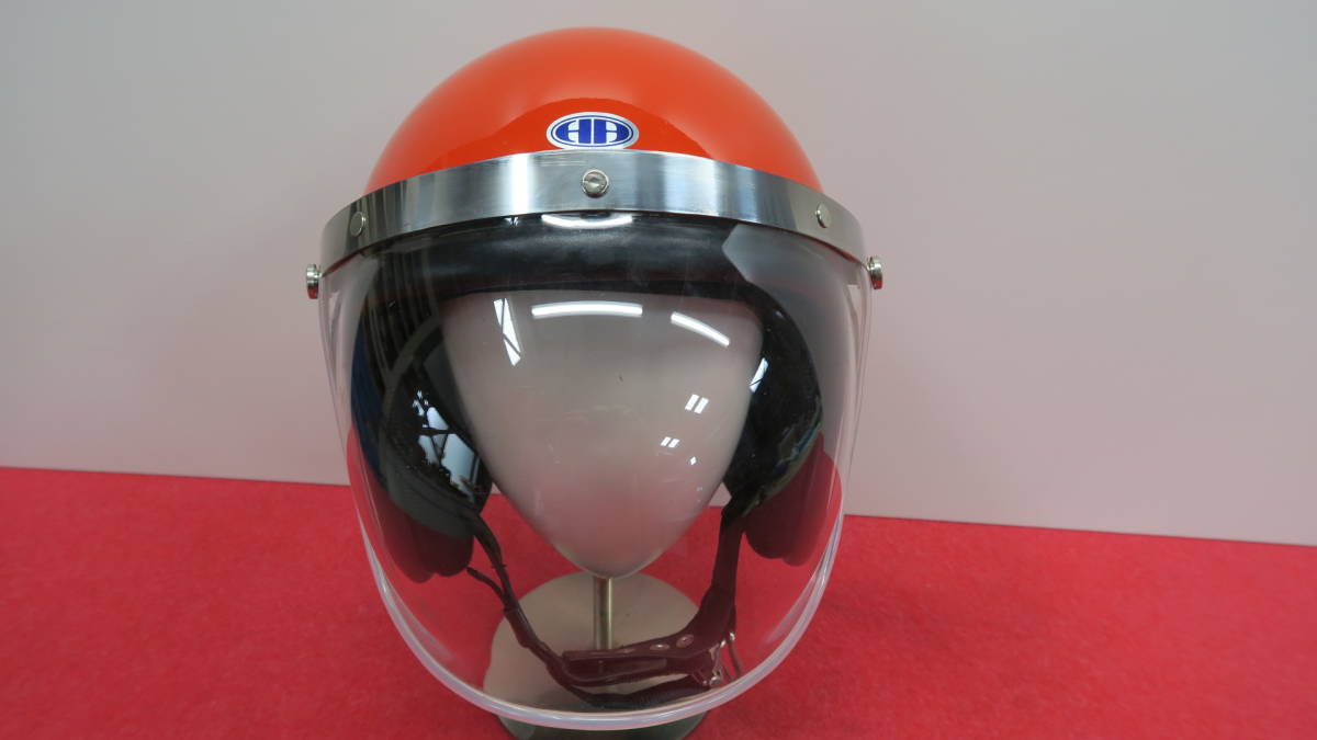 本革巻き手縫いジェットヘルメット ビンテージ当時物風 オレンジ