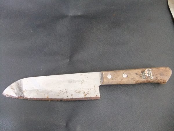 中古】備中手打ち鍛冶 （武田松水作） 万能文化包丁 刃渡り約17㎝の