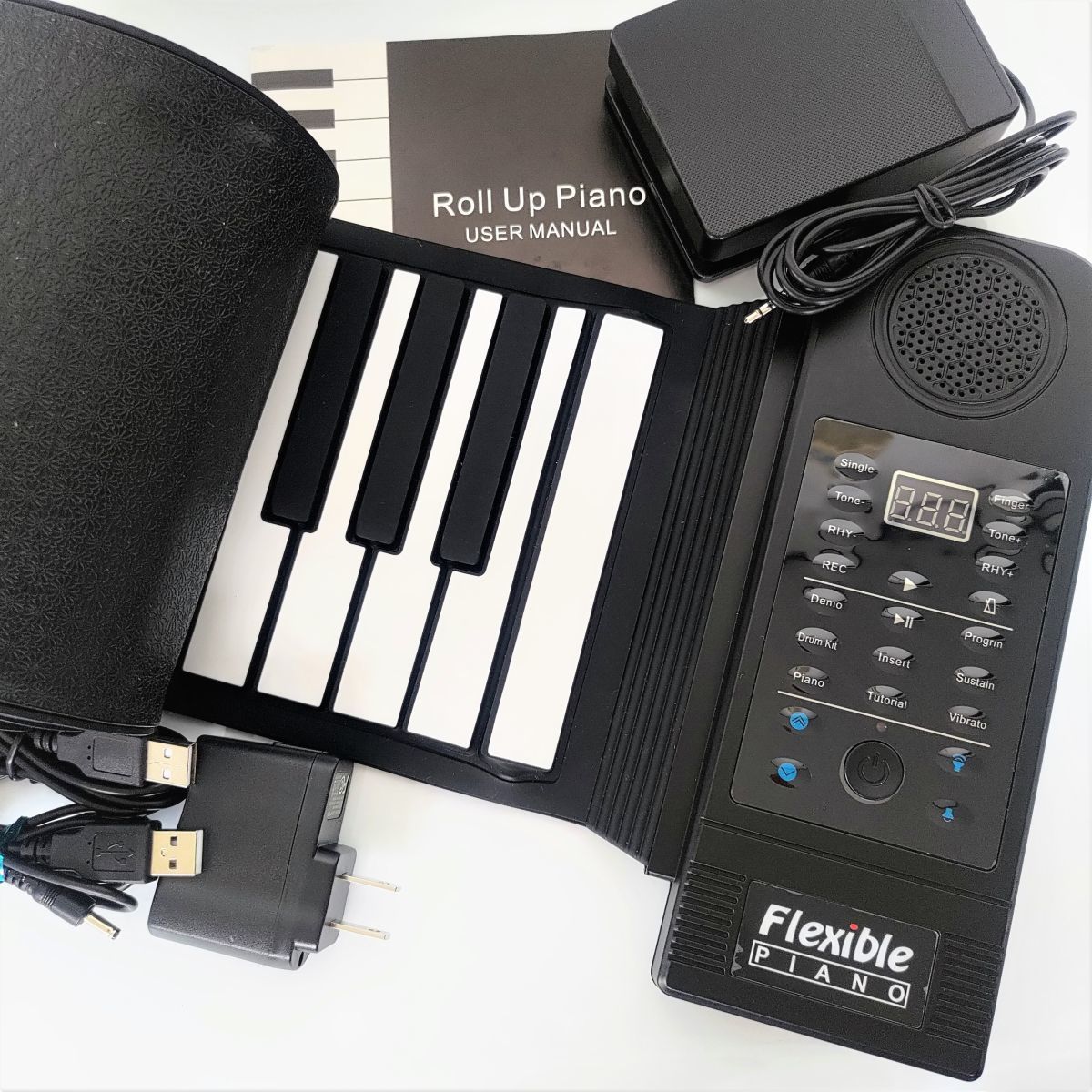 【目立った傷や汚れなし】【動作品】1円 取説 ペダル付き Flexible PIANO ロールアップピアノ 折りたたみ 電子ピアノ 88鍵盤