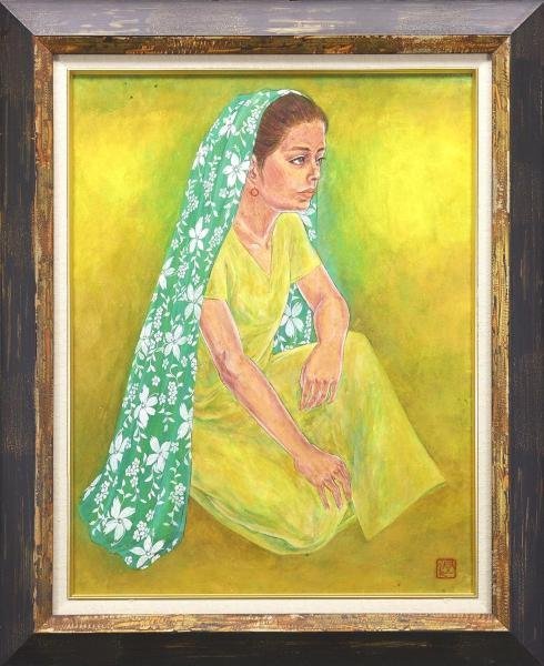 絵画　井上潤　サリーの少女 絵画井上潤サリーの少女