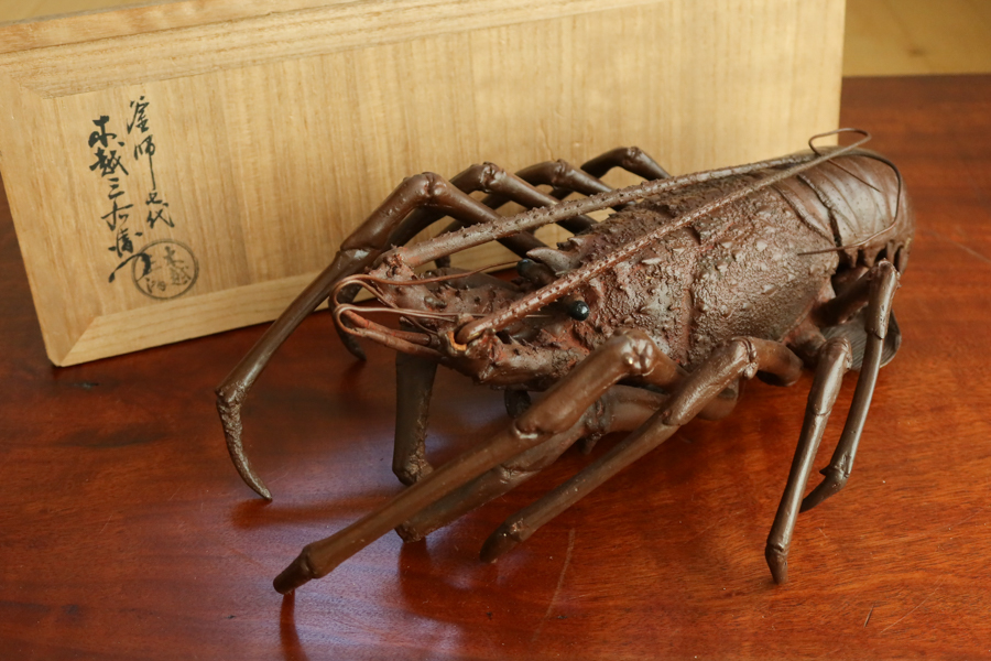 古美術】自在金物 彫金 バッタ 昆虫 置物 和骨董 金属工芸