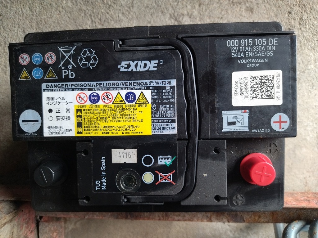 12v 61ah 330a Din 540a En Sae 【傷や汚れあり】EXIDE欧州車用バッテリー12V61AH330A DIN000915105DE 540A EN/SAE/GS アウディTT
