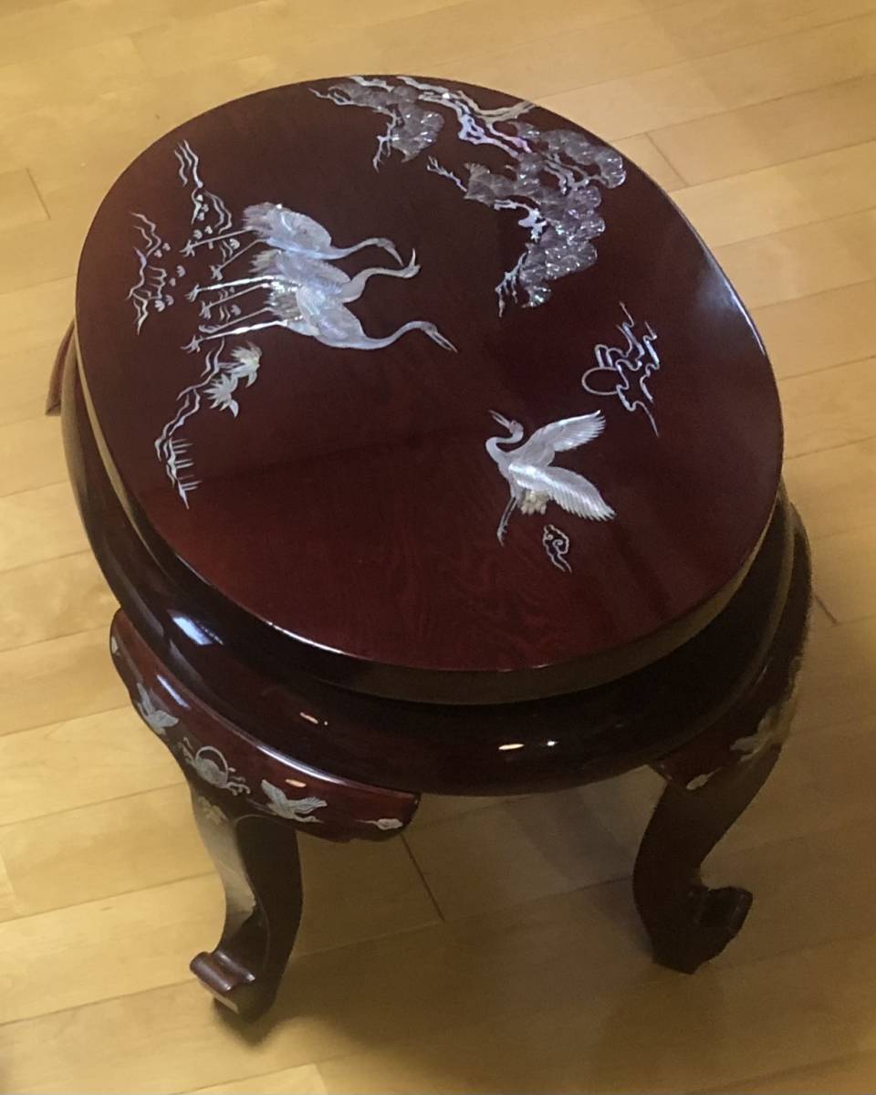 鶴彫刻 猫脚テーブル 座卓