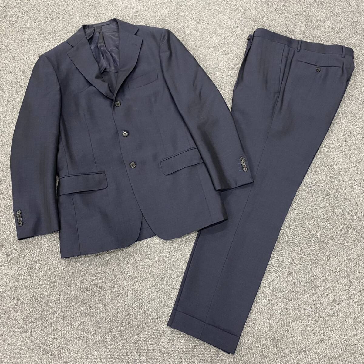 【傷や汚れあり】G621Z11299 RING JACKET リングヂャケット 3ボタン シングル スーツ ネイビー ウール100