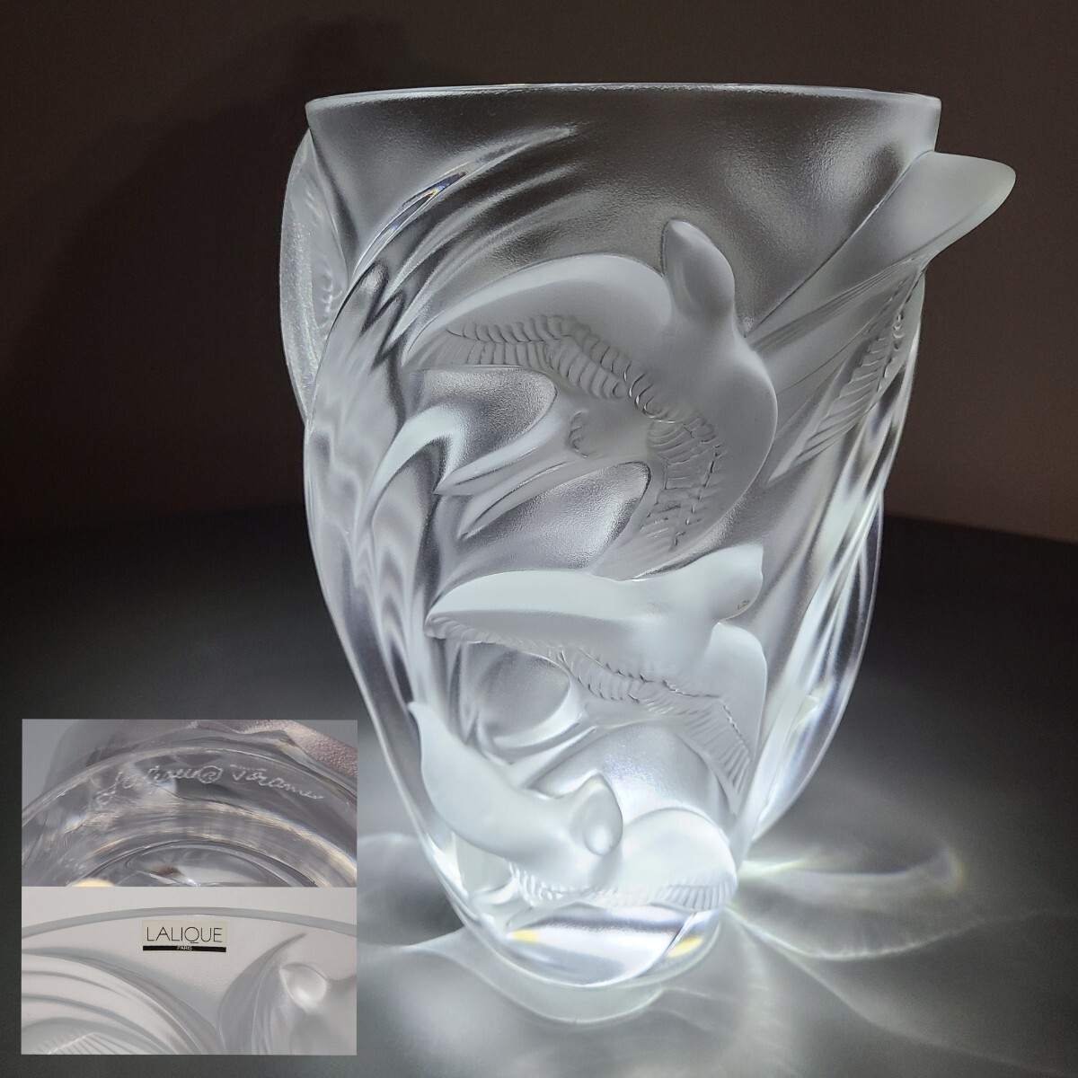 LALIQUEラリッククリスタル花瓶フラワーベースフクロウ73A