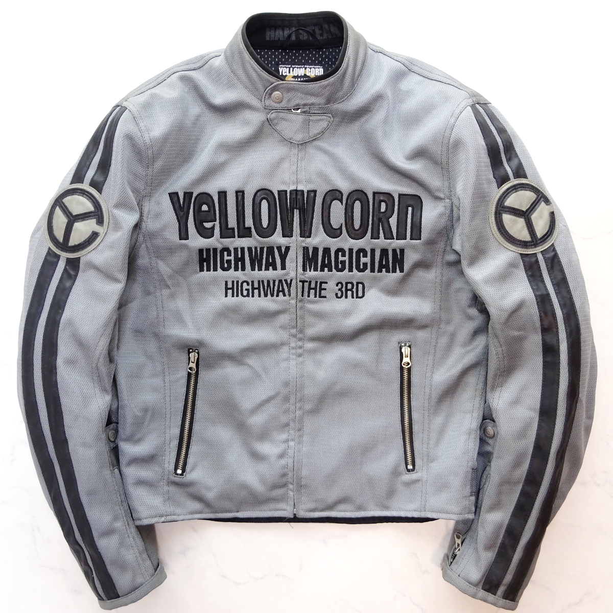 YELLOW CORNイエローコーン メッシュ ライダースジャケット グレー L YELLOW CORNイエローコーン メッシュ ライダースジャケット
