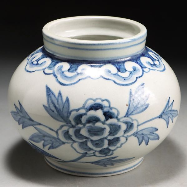 陶器 李朝染付草花文瓶 朝鮮古陶磁器 首長 骨董 工芸品