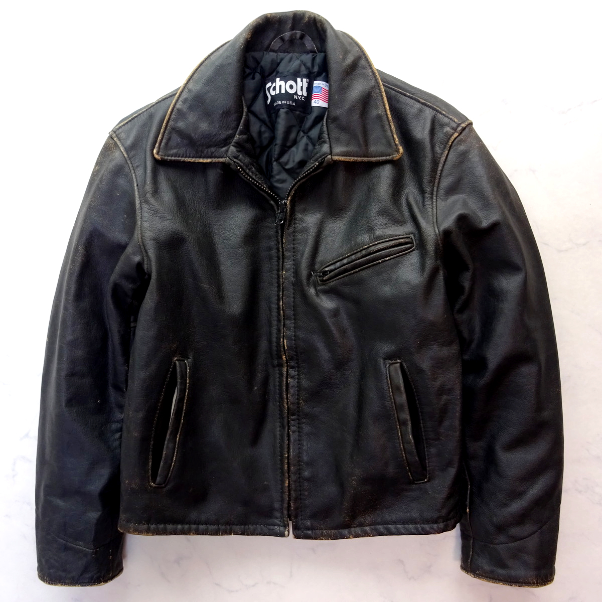 schott トラッカー シングルライダース レザー at101 ブラウン 36 ライナー付き完品！schottトラッカージャケットAT101襟付