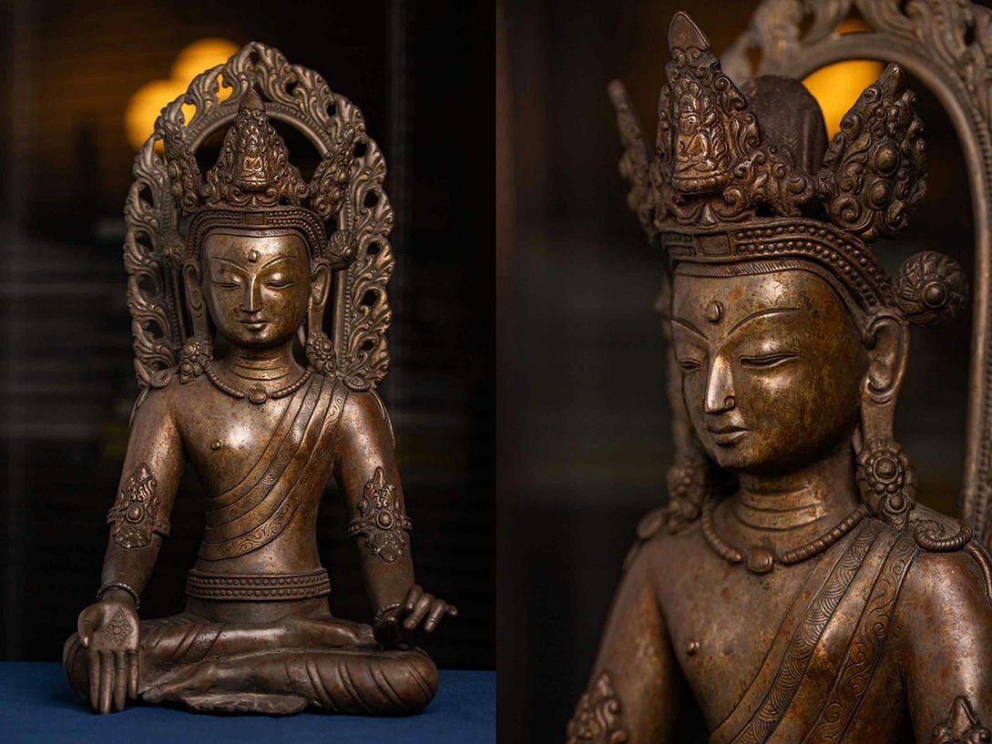 オールドチベット仏教 銅地包天鉄金工細工『釈迦牟尼仏 アミュレット