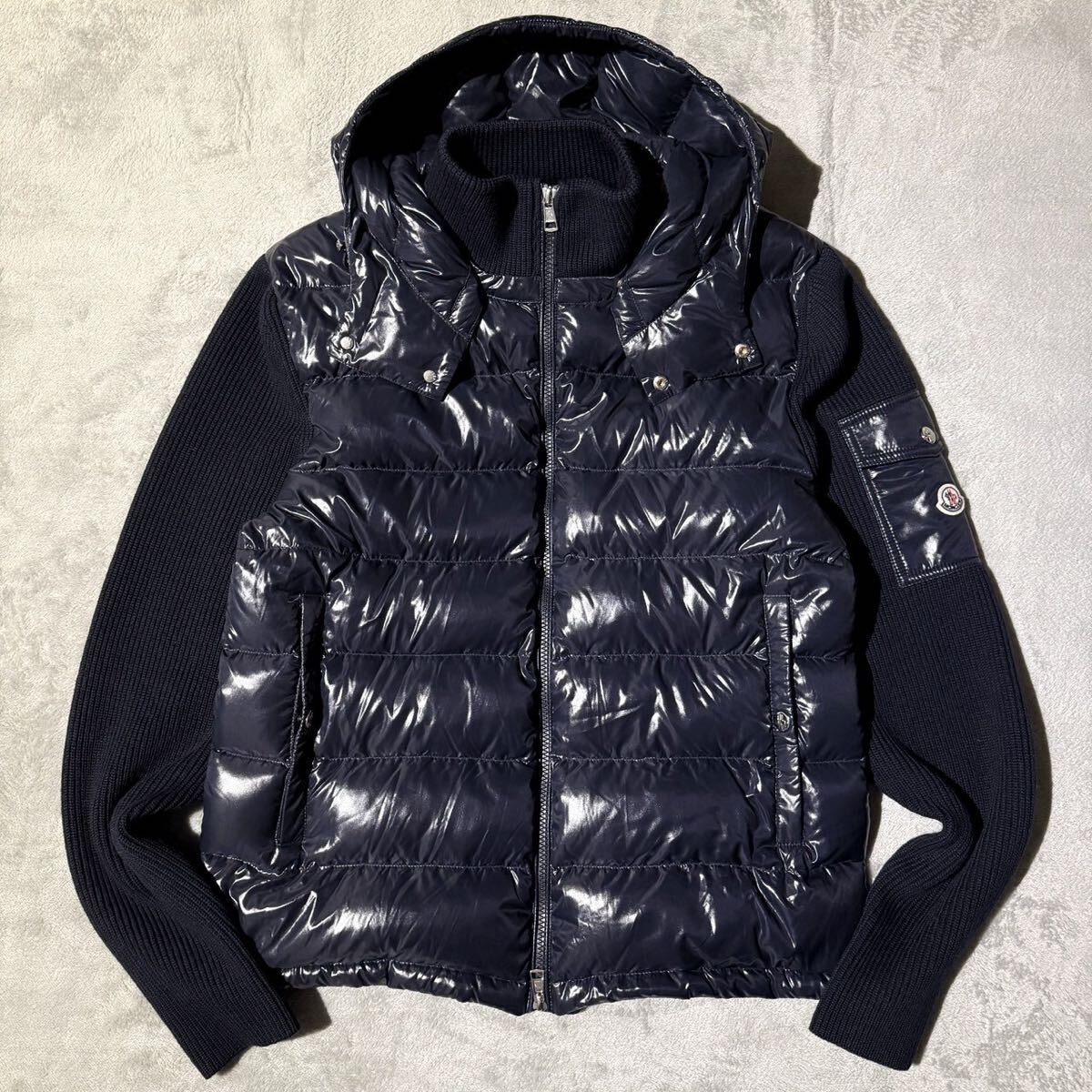 極美品】MONCLER ハイブリッドダウンニット ブラック L
