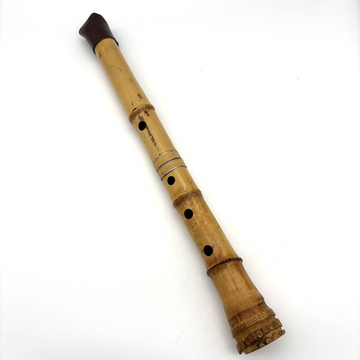 h74)琴古流尺八 【三浦龍畝】 2尺1寸 63.7cm 牙歌口 節残し 銀