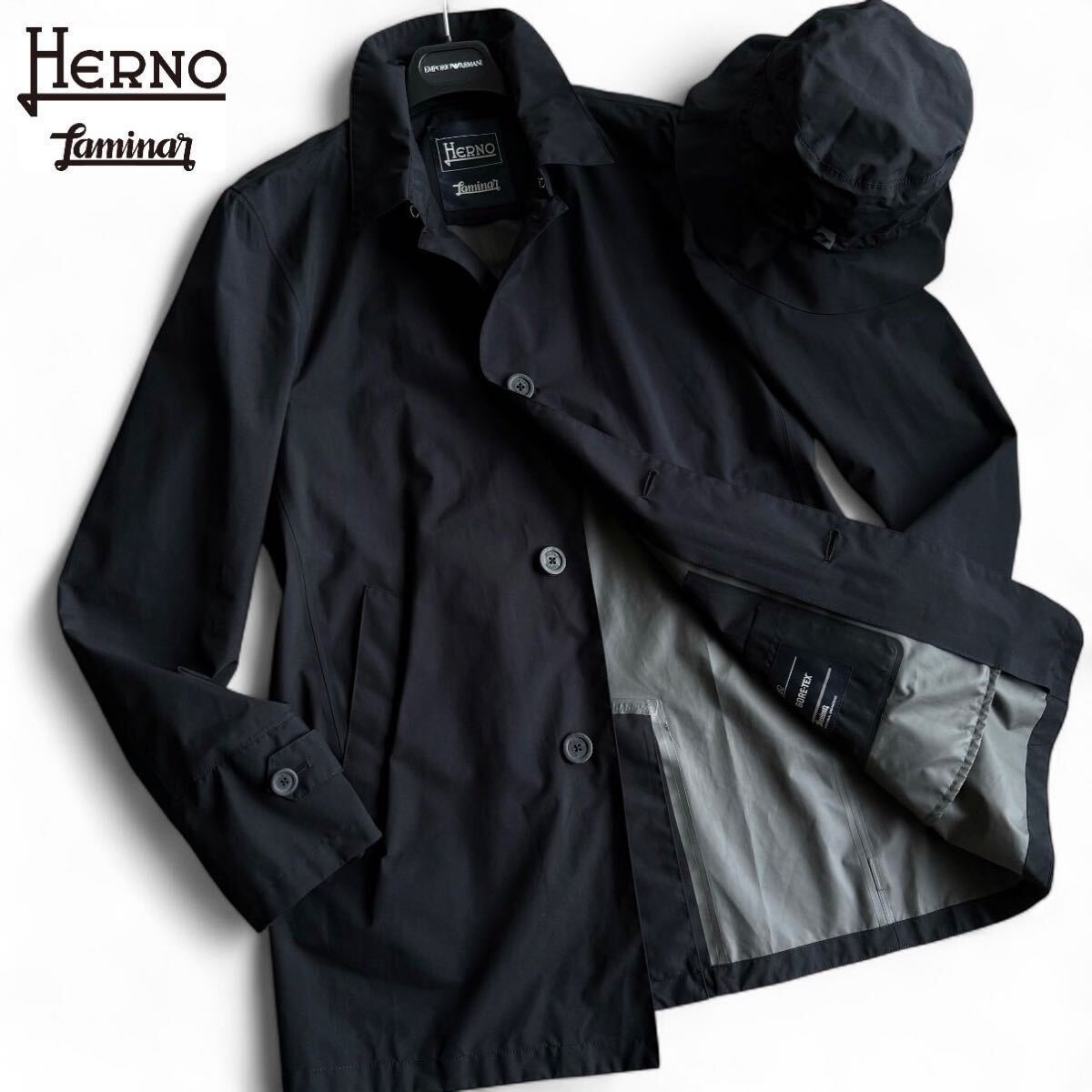 【未使用】未使用品 新品級 HERNO ヘルノ Laminar ラミナー ステンカラーコート 50 日本L程度 メンズ 高機能素材 ビジネスに ...