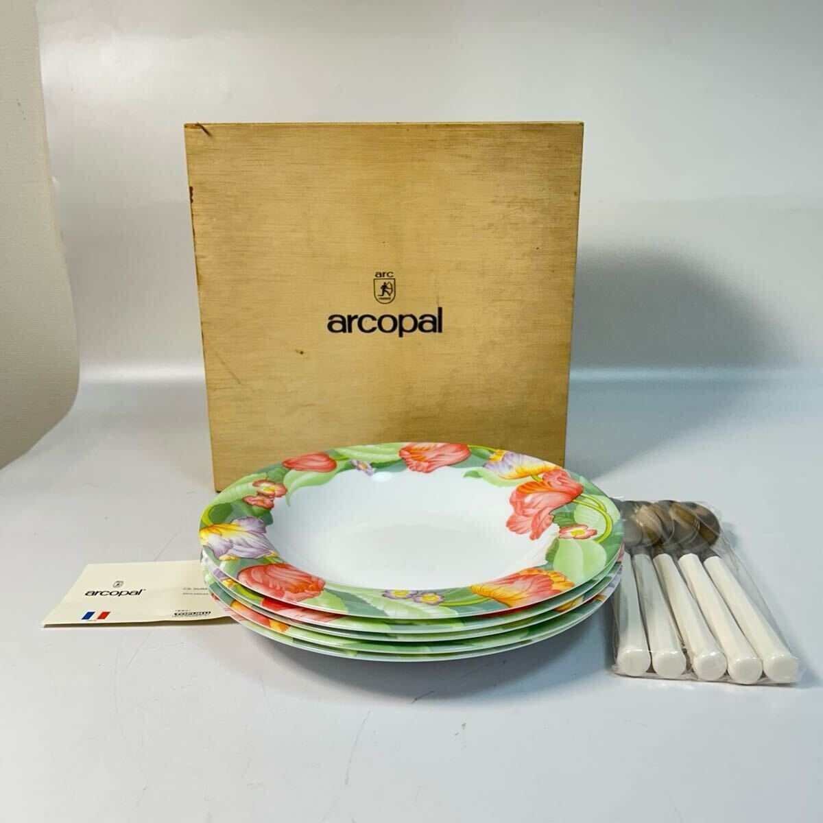 フランス ARCOPAL アルコパル フルーツ柄 大皿 4枚セット 25