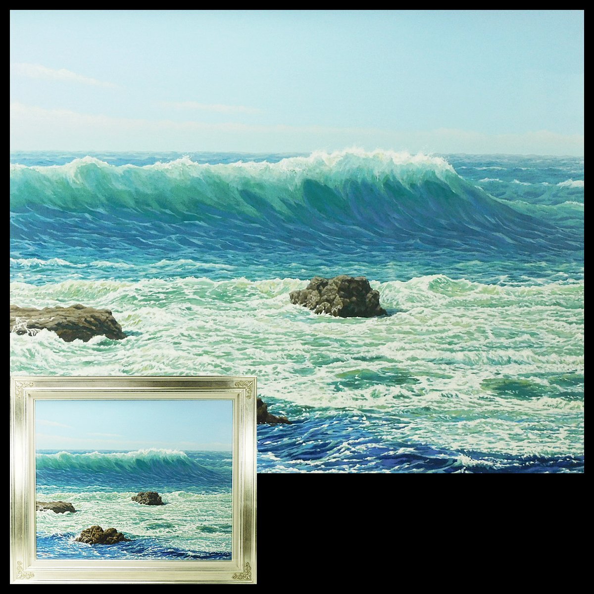 真作保証 溝口七生10号日の出の海 名鑑185万荒れ狂う波リアリズム