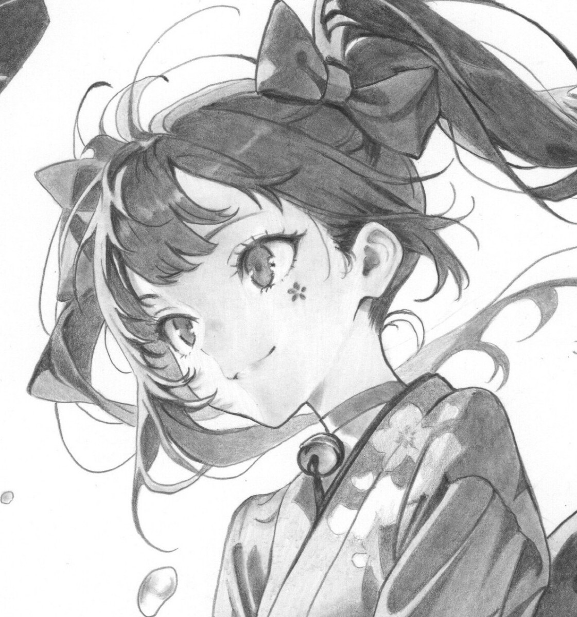 手描きイラスト オリジナル 【アイドル！A】モノクロ 色紙 ペン画