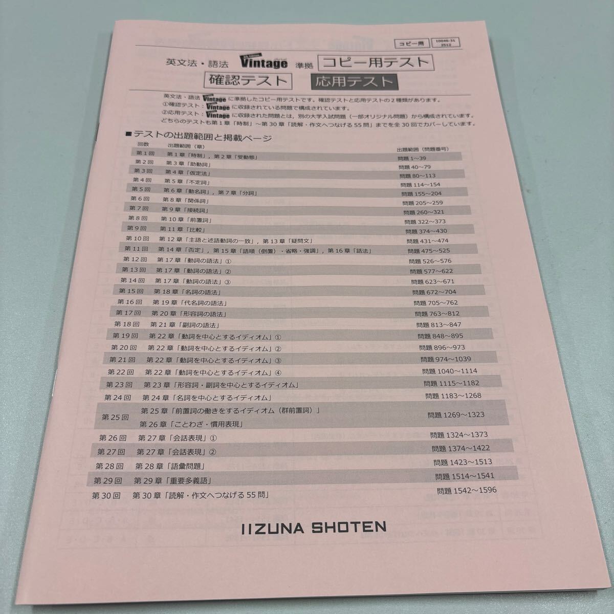 英文法・語法 Vintage コピー用テスト (確認テスト・応用テスト)の落札