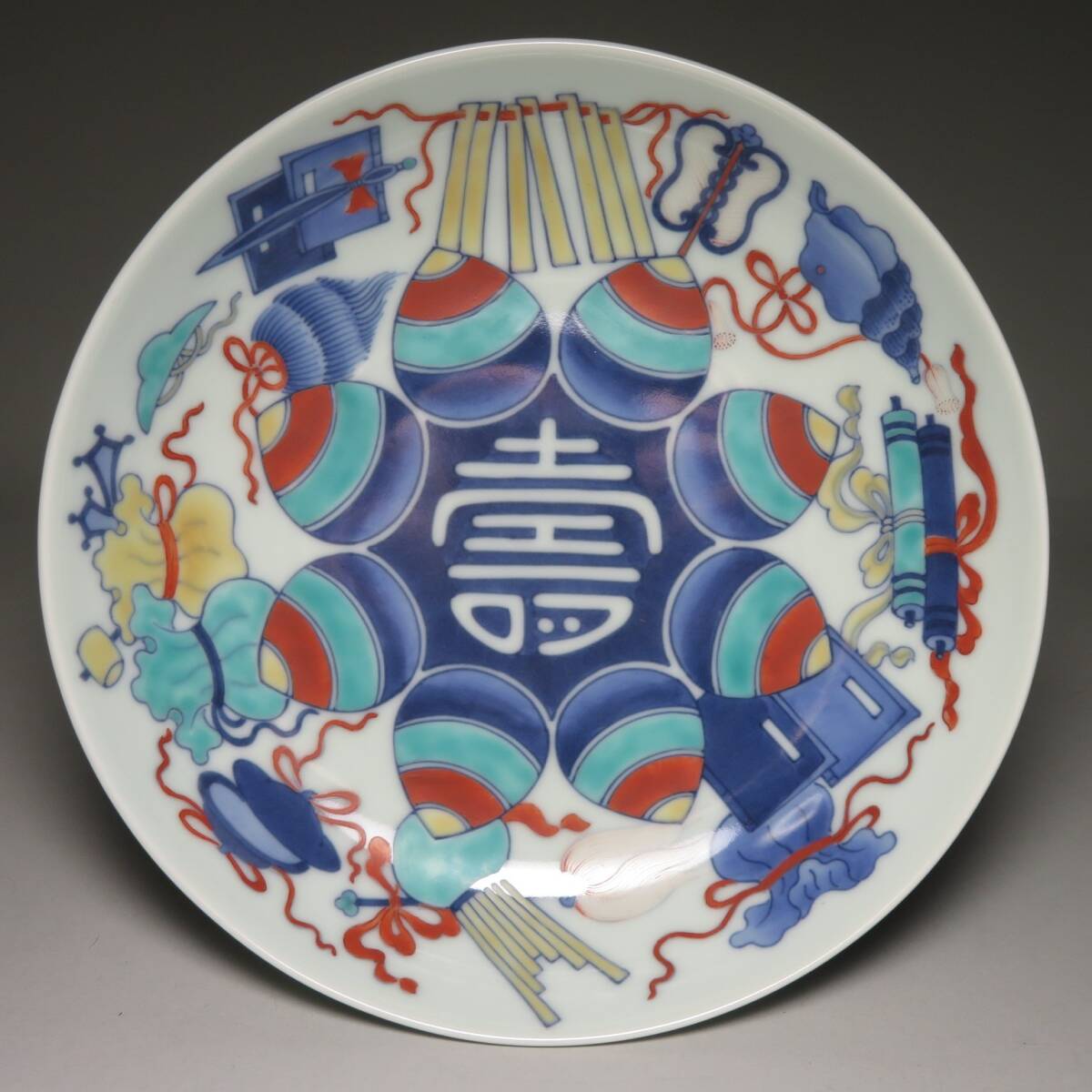 有田焼 名工 神右衛門 作 染錦 鶴絵 三尺 特大 大皿 立札 立皿 付きの