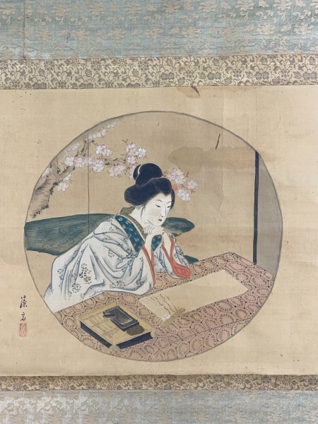 中古】「四季の種蒔」 肉筆着彩大形春画画帖 1帖 全12図 絹本 |和本
