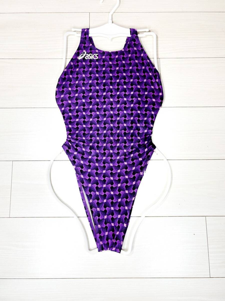 中古】13アシックス女子競泳水着LL☆P2/ALS607☆光沢ネイビー×白赤