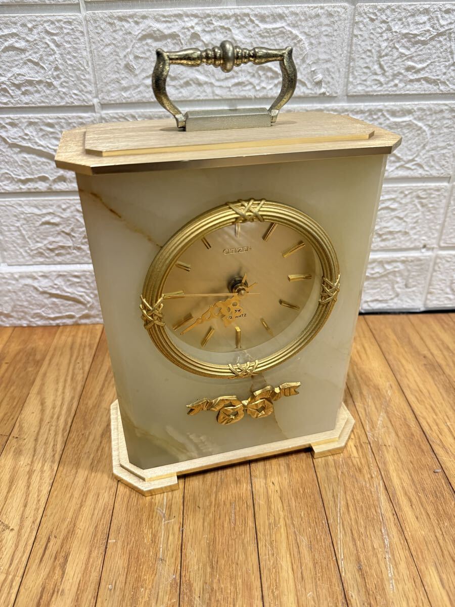 送料無料】SH1109-02◯CITIZEN シチズン 天然石 オニックス 置き時計