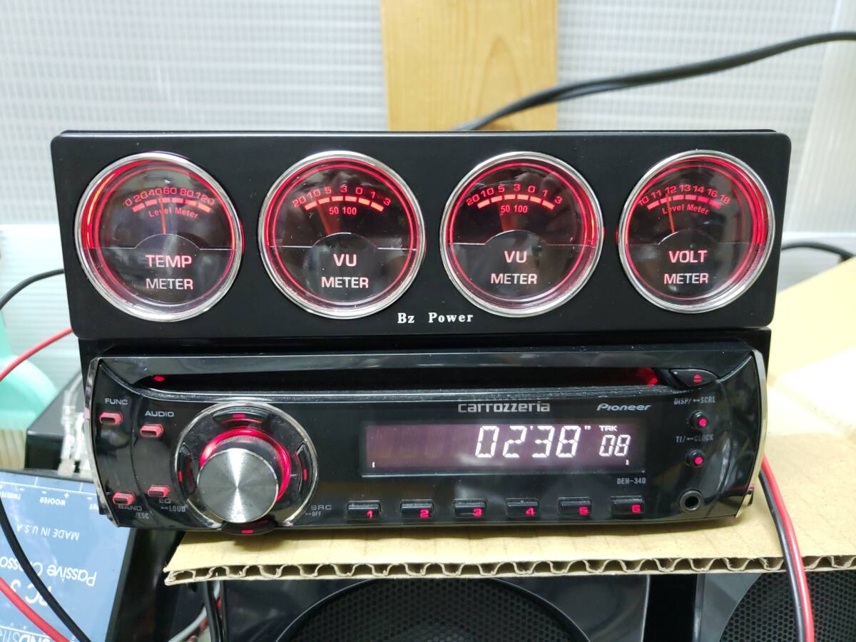 新品】オーディオマルチメーター 1DIN 4連メーター 温度計/電圧計