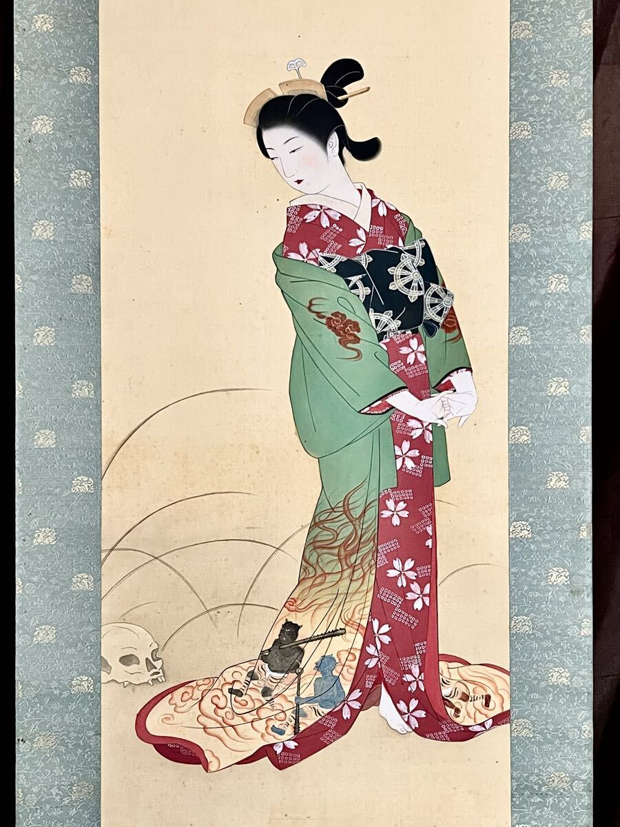 真作】掛軸 田中紅園 「美人画」 菊池契月 門 絹本 合箱の落札情報詳細