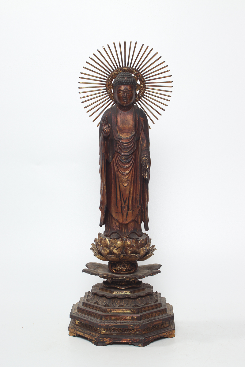 仏像　玉眼　木彫　江戸時代　骨董品　古美術 古美術】仏教美術 本時代江戸期 極上作 木彫 玉眼 阿弥陀如来像 高さ約