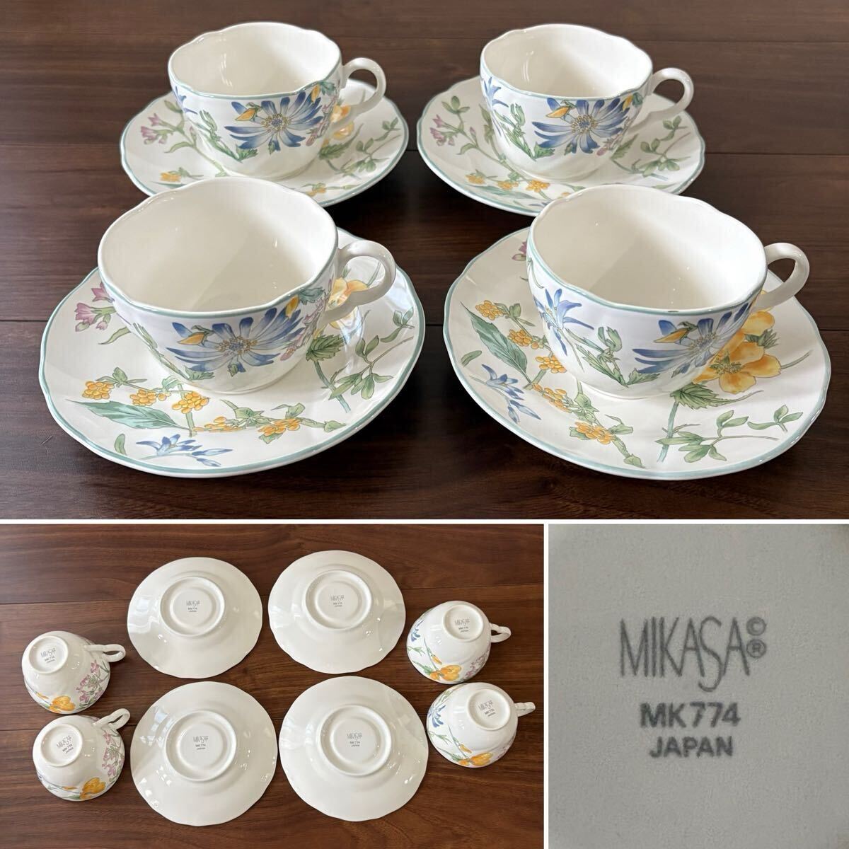 MIKASA ミカサ 陶器 ティーカップ＆ソーサー 4客セット +ソーサー 薔薇