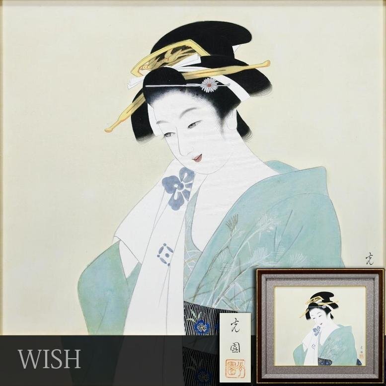 □『美人画絹本色紙』田中紅園□検）日本画 女人図 女流画家 【公式通販】
