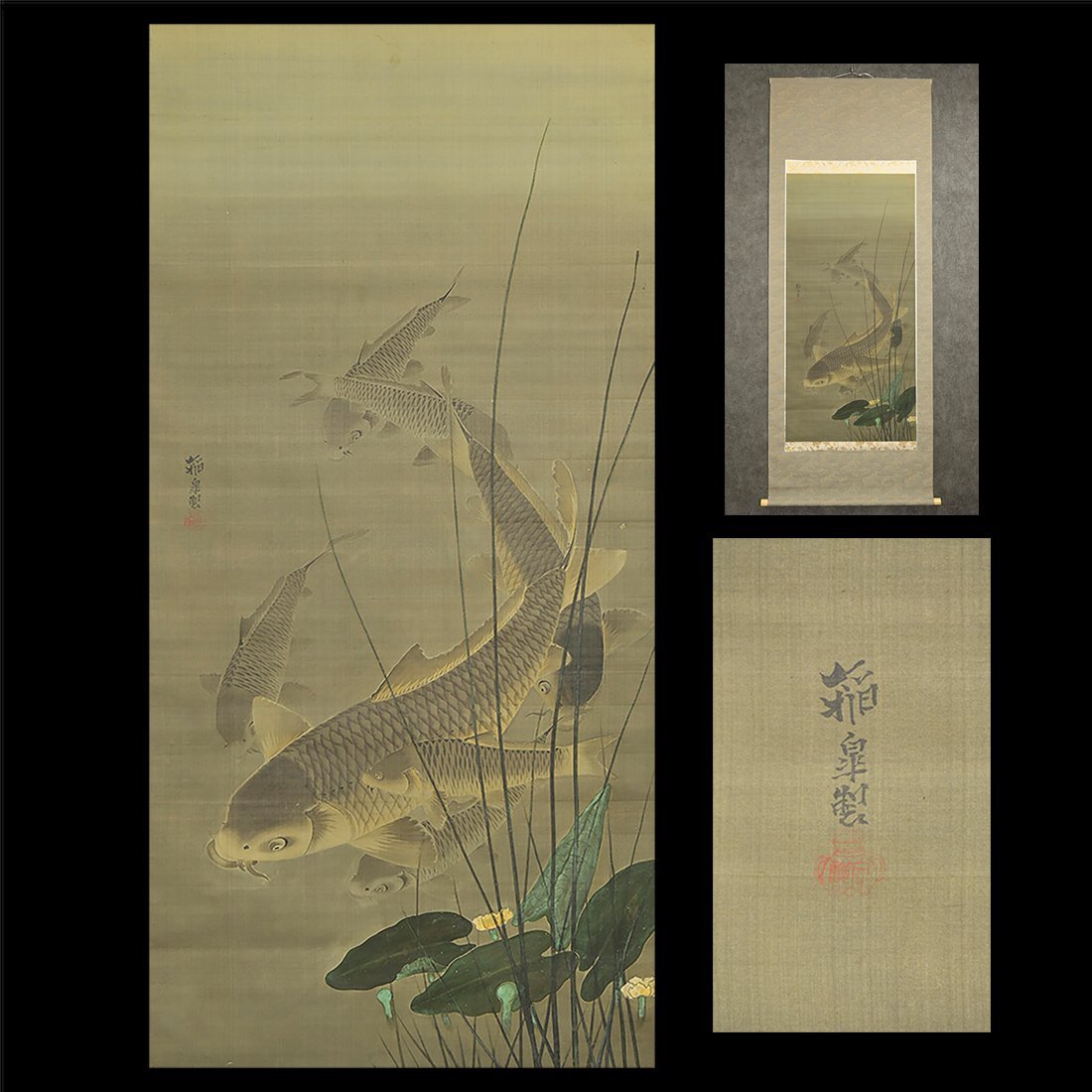 喜聞◇『群鯉図』1幅 古筆 古文書 古書 日本画 水墨画 魚画 江戸絵画