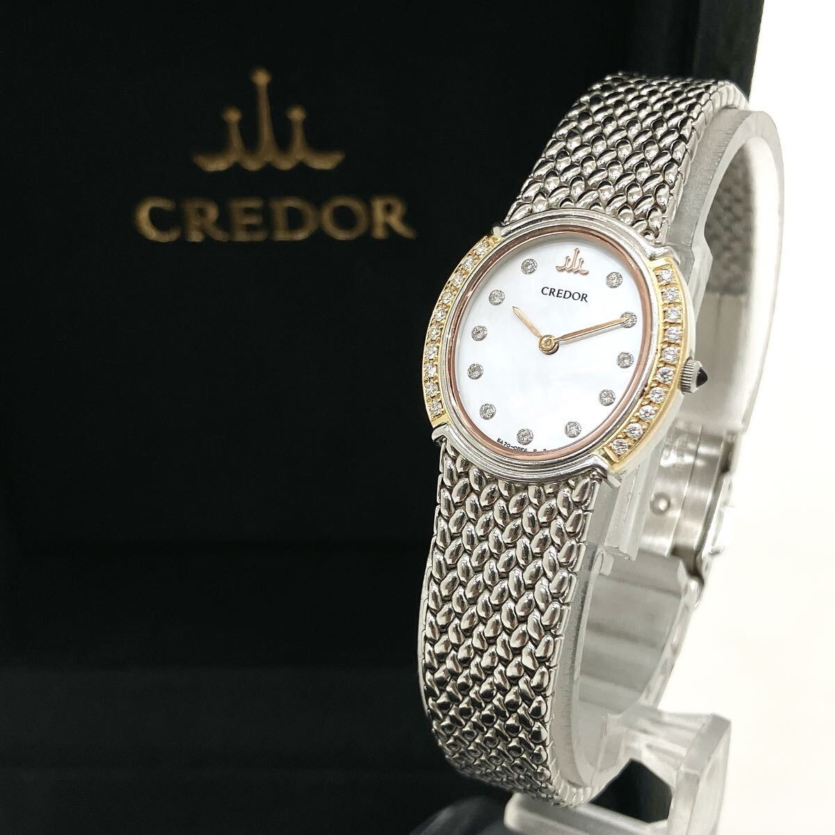 ★鑑定済★稼働品★クレドール★ダイヤ★１８金無垢ベゼル★1e70-5230 中古】送料無料 セイコー クレドール 金無垢 ダイヤベゼル QZの落札