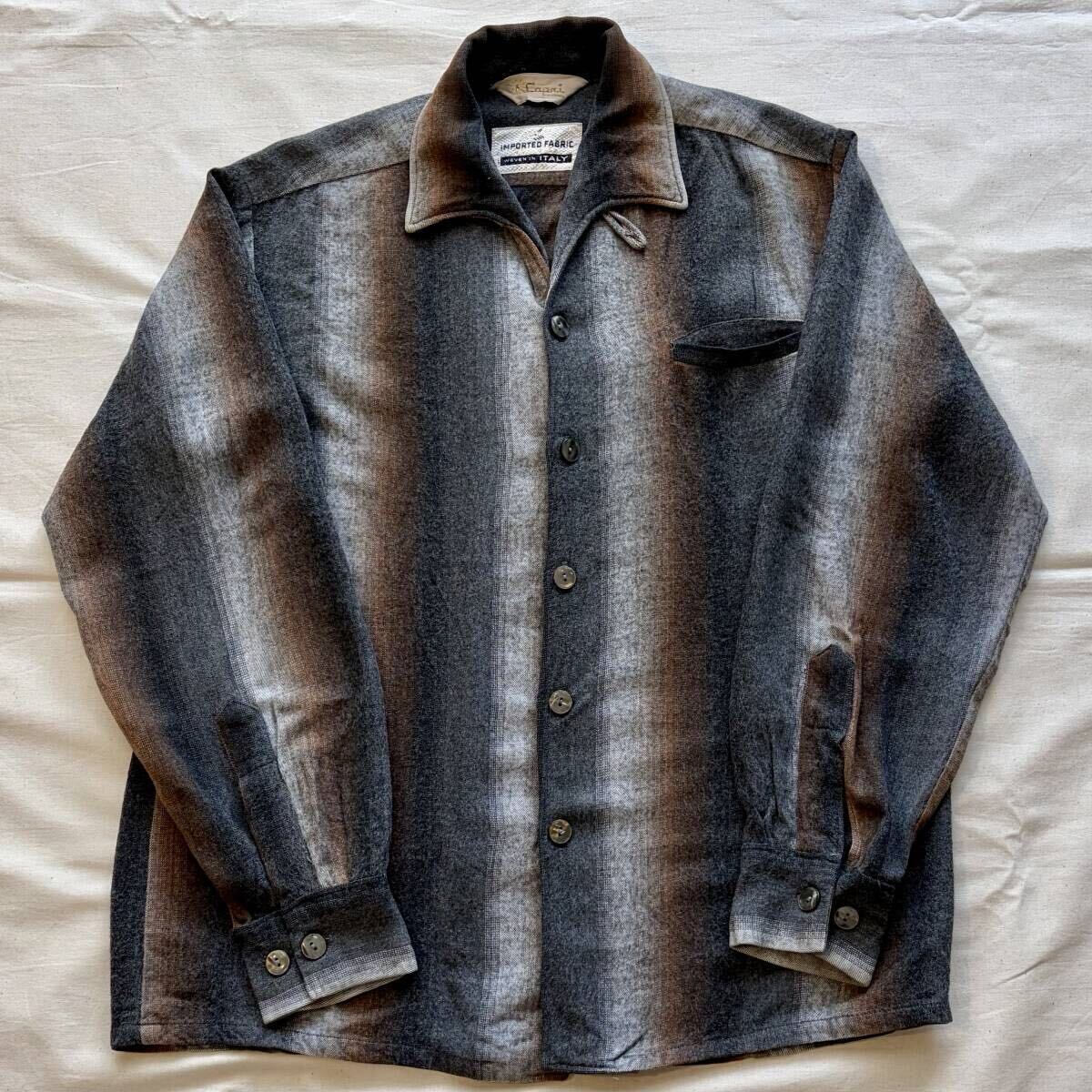60s 70s Da Vinci ボーリングシャツ 60s Da Vinci CALIFORNIA オープンカラーシャツ M トランプ 刺繍