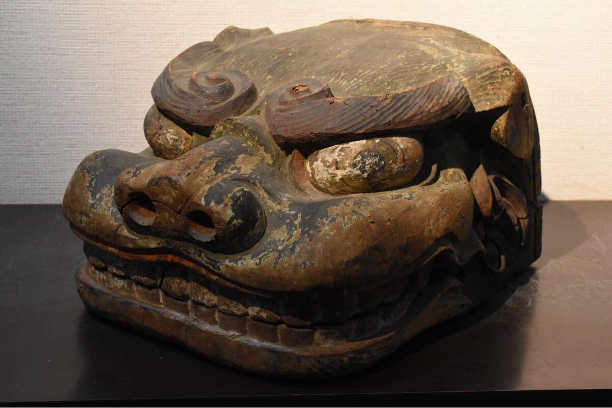 中古】獅子頭 獅子舞 国産木彫宇津一尺 神楽 祭 能面の落札情報詳細