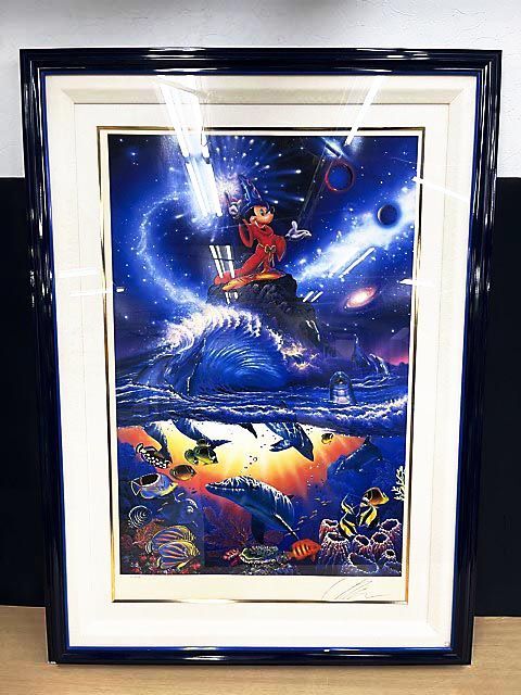 【非売品/希少品】アールビバン 版画 ディズニーコラボ ラッセン マウイマジック 良好】ラッセン版画イルカ＆ミッキー＆ミニー マウイ海波夕日花火 絵画