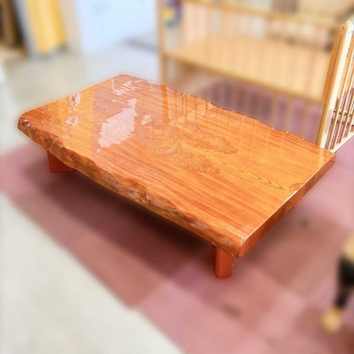 中古 最高級座卓 ブビンガ アフリカ紫檀 天然無垢一枚板 ちゃぶ台