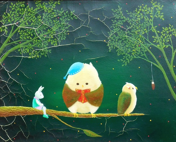 ノブサチ　絵画　個展にて　ひととき 新入荷＊ 可愛らしい作品！ノブサチ「ひととき」3号キャンバス