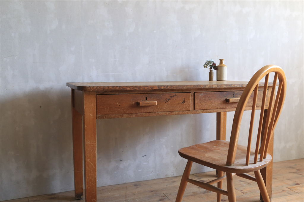 英国アンティーク◇古木のスクールデスク/勉強机/無垢材テーブル