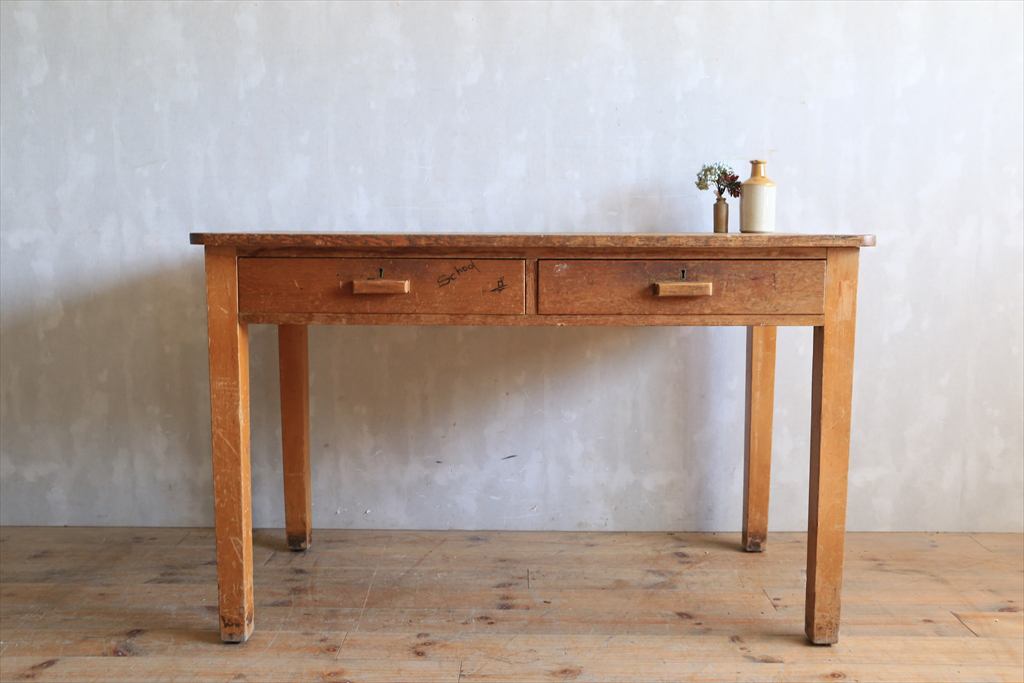 英国アンティーク◇古木のスクールデスク/勉強机/無垢材テーブル