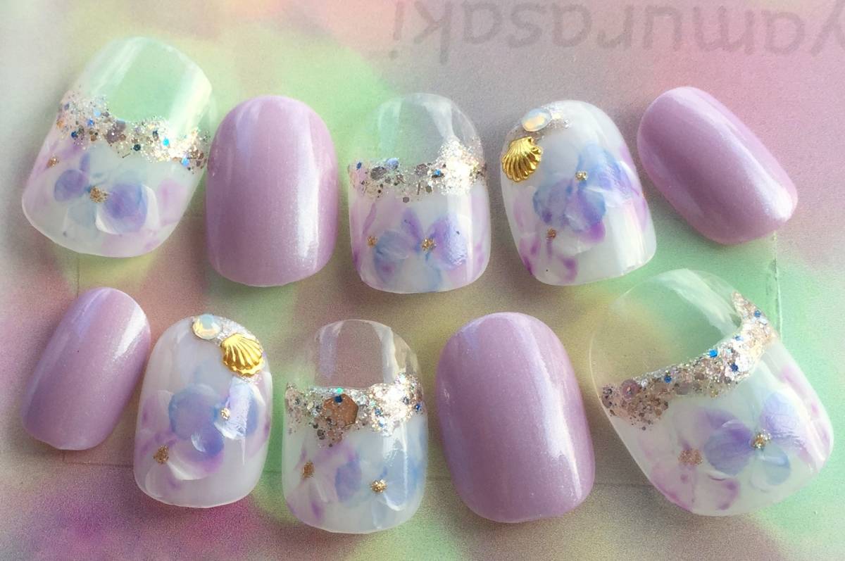 新品 Jm 梅雨のお出かけに アジサイフレンチ 彡初夏新作 ネイルアートチップ ハンドメイド ショート ネイル綾紫 の落札情報詳細 ヤフオク落札価格情報 オークフリー スマートフォン版