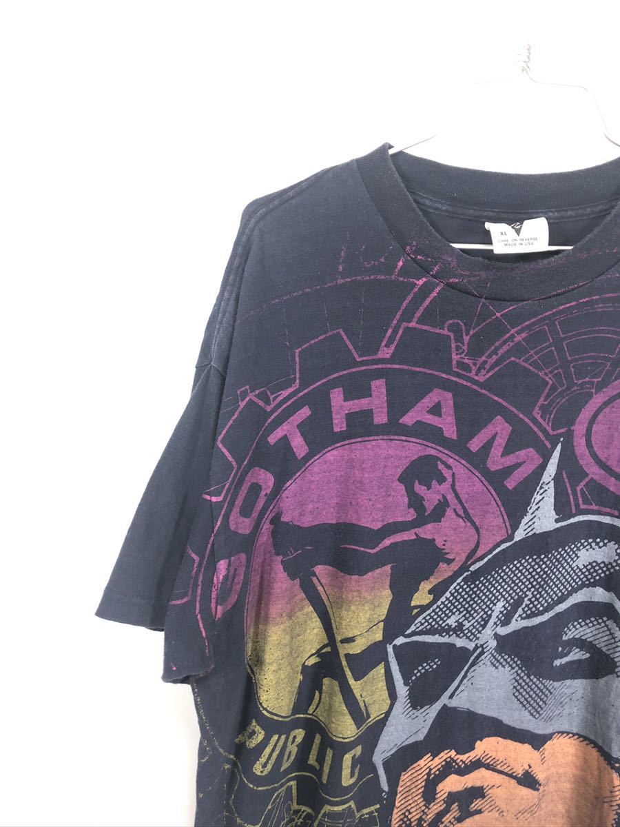 90s BATMAN GOTHAM PUBLIC WORKS Tシャツ 映画 アニメ 総柄 手刷り