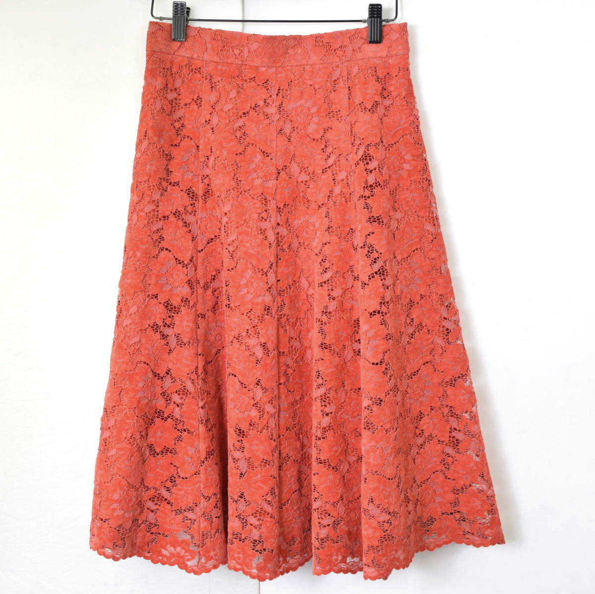 2723 j0510 アナイ Anayi 美品 差がつく フロッキーレーススカート 36 赤オレンジ系 フォーマルにも の落札情報詳細 ヤフオク落札価格情報 オークフリー スマートフォン版