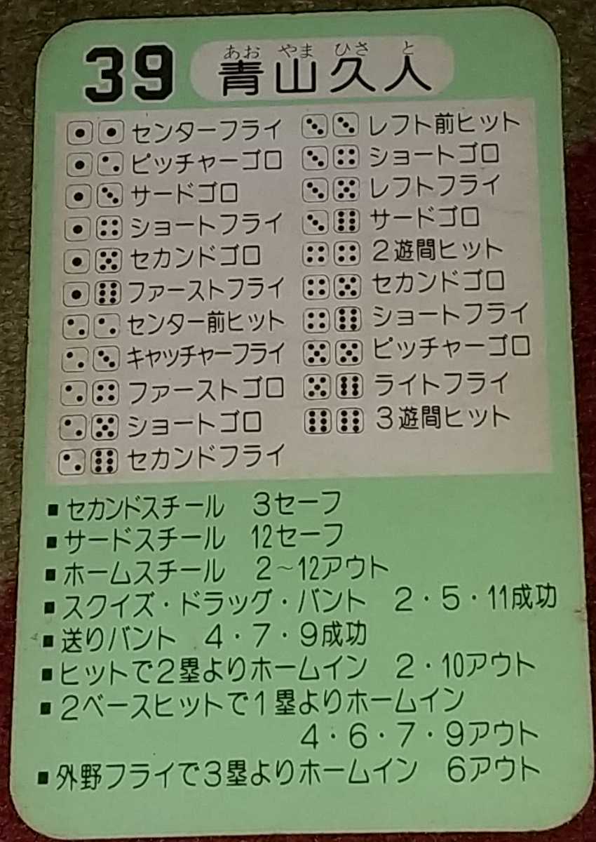 タカラプロ野球カードゲーム昭和57年度中日ドラゴンズ 青山久人の