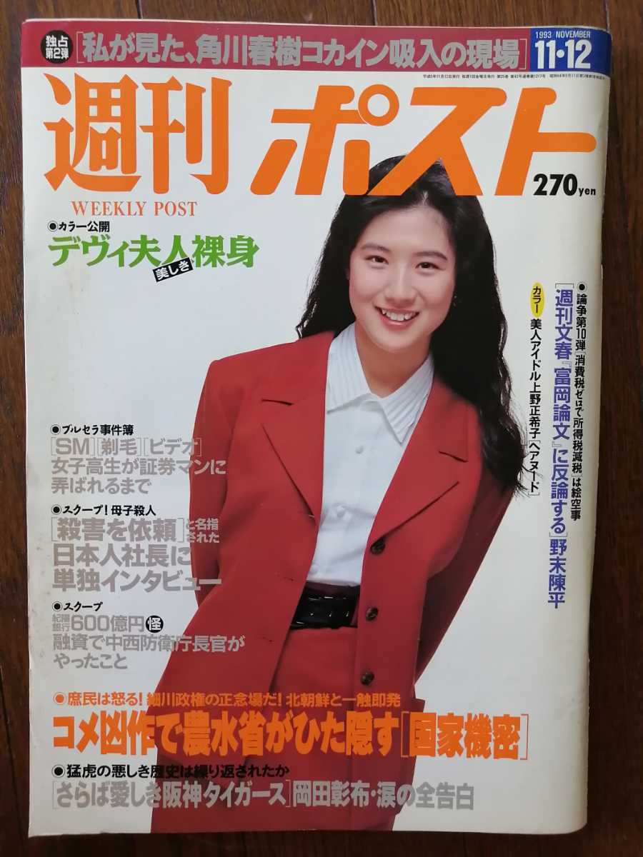週刊ポスト 1993年 平成5年 11月12日 表紙中江有里 デビィ夫人 上野正希子 ゼルダ 岡田彰布 角川春樹 野末陳平 山下典子 の落札情報詳細 ヤフオク落札価格情報 オークフリー スマートフォン版