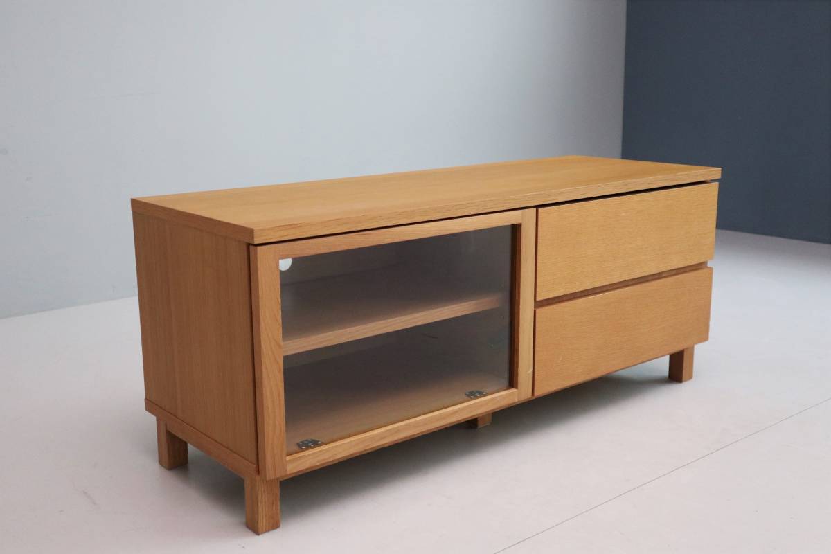 廃番 無印良品 Muji オーク材 フラップ扉 Avラック テレビボード ローボード 引き出し 収納 北欧 ウニコ アクタス の落札情報詳細 ヤフオク落札価格情報 オークフリー スマートフォン版